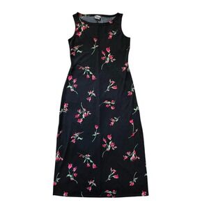 90s whimsigoth black floral maxi dress / roses, vamp, alt, goth, emo, romantic